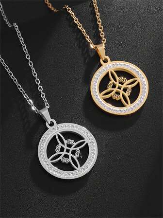 1 pieza Elegante y lujoso collar colgante con nudo de bruja de acero inoxidable y circonita cúbica, joyería de amuleto de nudo celta irlandés de moda y con suerte como regalo