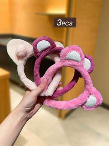 Set de 3 diademas de felpa para mujer, diadema de piel de conejo sintética cálida, diadema de borde ancho y estilo lindo, accesorios para el cabello de estilo dulce, adecuados para Navidad, Año Nuevo, disponibles en varios colores, diadema, aro para el cabello - Multicolor - Ver 8