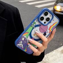 Cosmic Alien Phone CaseFantasy Artistic Style For IPhone 17 16 15 14 13 12 11 Plus Pro Max. Featuring Planets UFOs And Rainbow Elements Perfect As A Thoughtful And Unique Gift. A Cosmic Adventure Awaits With This Vibrant Design. - 藍色 - 查看 2