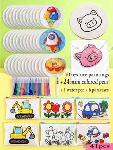 18/8 piezas Estuche de lápices de tela no tejida con diseño de dibujos animados creativos, bolsa de lápices de pintura de graffiti DIY para estudiantes, pequeño regalo de recompensa para niños estudiantes - Multicolor - Ver 3