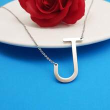 MOMOL Sideways Initial Necklace 18K Gold Plated Stainless Steel Large Big Letters Pendant Necklace Script Name Monogram Necklaces For Women,J - j - 查看 4