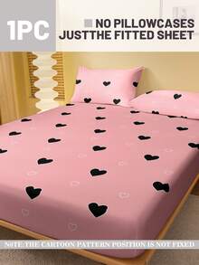 1pc Minimalist Modern Heart Geometric Empathy Print Brushed Fitted Sheet, Bedroom Printed Bed Cover, Bedding (Pillow Case Not Included) - Multicolor - View 2