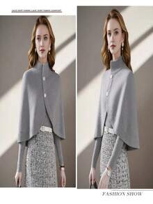 1件优雅秋冬新娘披肩/时尚羊毛混纺女士经典斗篷开衫/小披肩，高品质设计翻领女士斗篷外套/女士披肩，浪漫婚礼派对礼服外套，适合节日派对、盛会和日常穿着。 - 毛呢白色 - 查看 2