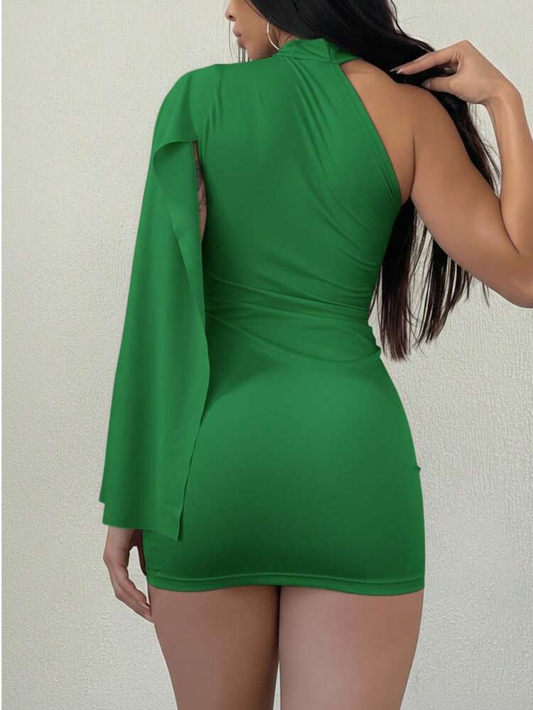 Women's Premium Short Dress With Open Cape Sleeves, Soft Touch, Elegant Look For Christmas And New Year's - Green Flag - View 2