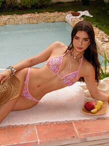 Sultry Sol Bộ bikini xếp nếp trắng nóng bỏng 2026 - Áo crop top dây mảnh + Quần cạp cao viền ren | Chất liệu vải co giãn mềm mại mang lại sự thoải mái và thoáng khí tối ưu | Đồ bơi đi biển mùa hè dành cho nữ Cơ bản cho mọi người - Nhiều màu - Xem 8