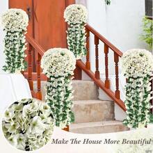 2 Pieces Of Artificial Plastic Wisteria Flowers, Lifelike Hanging Wall Flowers Decoration, Spring Decorations, Suitable For Valentine's Day, Weddings, Indoor Decorations, Garden Decorations And Other Different Scenes, Outdoor Hanging Plants (White, Purple). - 白色 - 查看 4