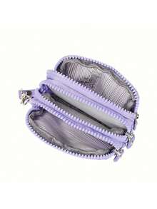 极简复古纯色尼龙钱包，三层拉链设计，男女通用小巧钱包/零钱包/卡包，易于保养，精美礼品。