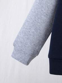 2pcs/Set Young Boy Slogan Print Hooded Single-Breasted Jacket And Casual Pants Outfit - Royal Blue - View 5