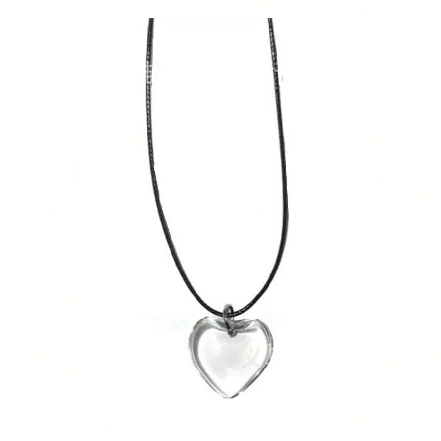 Dainty Colorful Glass Heart Shape Pendant Necklace Stainless Steel Link Rope Chian Love Heart Charms Pendant Necklace Y2K Jewelry Accessories For Women Jewelry,Transparent - 透明的 - 查看 1