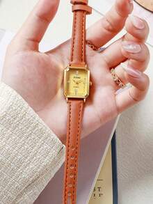 1 件/套优雅简约设计方形罗马石英女士手表，耐用且多功能，适合日常佩戴，适合作为生日、周年纪念日、年终、光棍节、万圣节礼物，无礼盒
