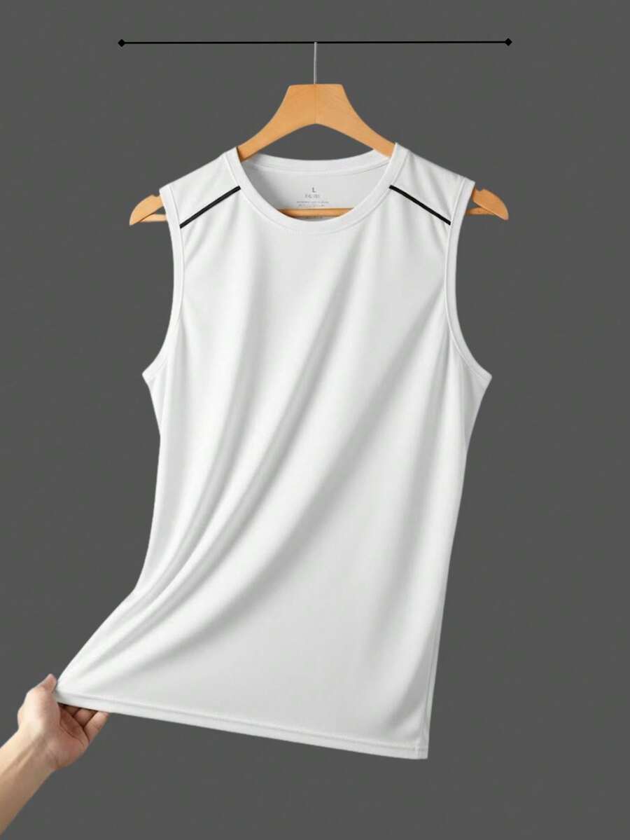 Men's Sleeveless Sports Tank Tops - Quick-Drying And Breathable Running And Gym Shirts With Geometric Patterns - Moisture-Resistant Workout Shirts For Beachwear, Casual Wear - Ideal Gift For Men, Couples - Spring/Summer Sportswear, Gym Clothes - 白色 - 查看 1
