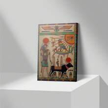 1pc Unframe Ancient Egyptian Mythology Canvas Wall Art - Anubis, Horus, Bastet & Egyptian Gods Poster With Hieroglyphic Border - Vibrant Cultural Decor For Living Room, Bedroom, Office - Ready-To-Hang - 彩色 - 查看 2