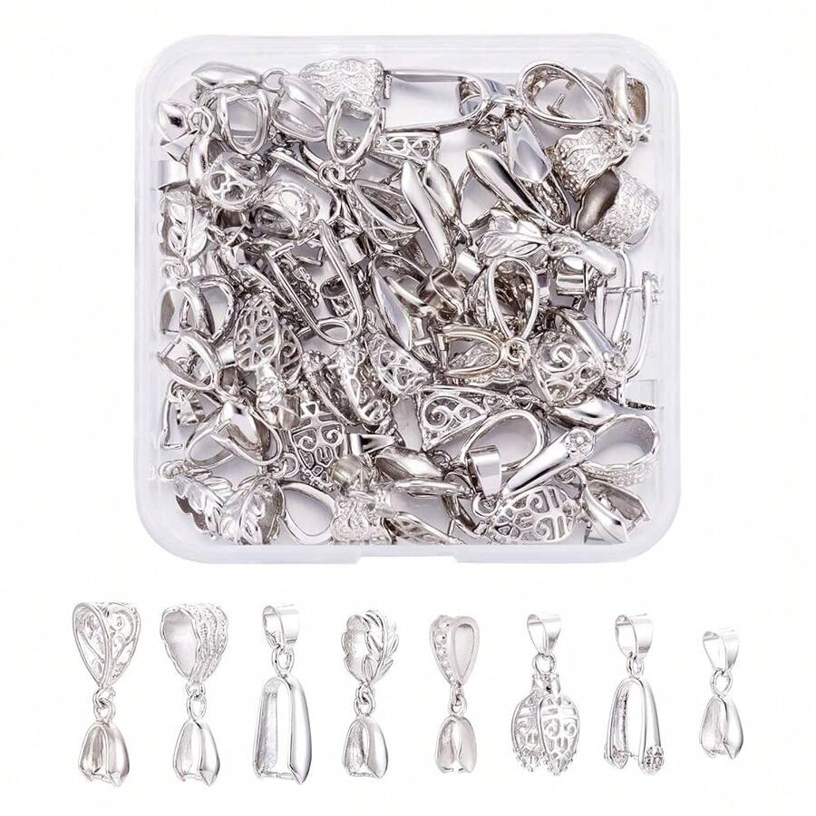 Craftdady 48pcs/Box Pinch Clip Bail Clasps Pendants Silver Connector Bead Hanger Links For Drilled Stone Dangle Charm Jewelry MaFKing, 8 Styles,8Styles - 8種款式 - 查看 1