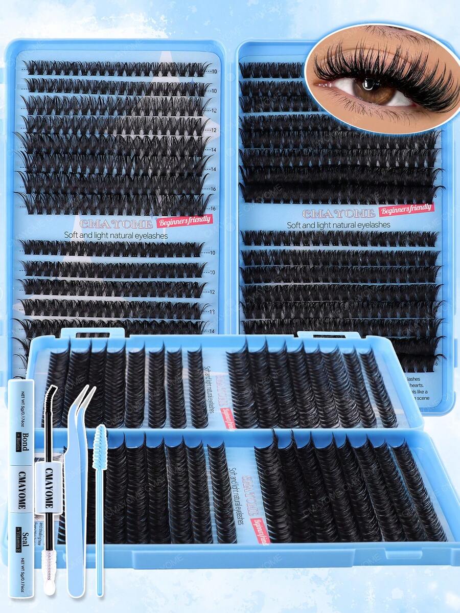 640/200pcs D-Shaped Segmented False Eyelashes, 10D+20D+30D+40D+50D+60D+80D+100D Mixed Length, Thick & Natural Black Individual Lashes, DIY Home Kit. Thickened Design, Easy For Beginners. Long-Lasting & Comfortable, Suitable For Party, Gathering, Travel, Etc. 8-18mm Mixed Length - 藍色 - 查看 1