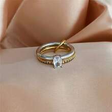 VKHK 1 قطعة خاتم دائرتين مزين بالزركونيا، مطلي بالذهب الأصفر عيار 18 قيراط من الفولاذ المقاوم للصدأ، مناسب للاستخدام اليومي والزفاف للنساء، هدية - متعدد الألوان - مشاهدة 22