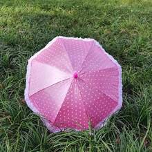 1pc 30cm Long Handle Polka Dot Edged Umbrella, Dance Prop Umbrella, Player Umbrella, Cute Lace Umbrella, Photography Prop, Popular Scenic Spot Item, Pearlescent Dot Mini Umbrella, Creative Waterproof Pearlescent Dot Umbrella