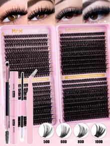 800pcs Thick C-Curl 8-18mm Mixed DIY Eyelash Extension Kit, Includes DIY Lower Lashes, Lash Book, Soft Cluster Lashes, Create Fluffy Natural Y2K Butterfly Makeup Effect With Pink Base Card, Easy To Do Long-Lasting Makeup At Home. Kit Includes DIY Lash Glue, DIY Remover And DIY Lash Tweezers, Suitable For Travel, Daily Wear (Beginner Friendly), Wedding, Date, Party, Holiday, Especially Suitable As Christmas/Halloween/Gift Eyelash Set. - 黑色 - 查看 2