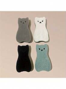 4块装重型厨房海绵，三层猫咪图案设计，多用途，天然纤维压缩合成材料，高效洗碗去污，商用清洁工具