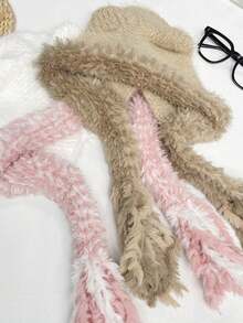 1 Stück süße Bärenohren Warm Plüsch Ohrenschützer, gestrickter Winterhut zum Gesicht klein halten, neuer europäischer und amerikanischer Herbst/Winter Stil Kälteoutfit für Frauen