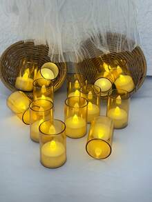 6/12/24 buah Lilin Pilar Akrilik Tanpa Api Berkedip Bertenaga Baterai LED dengan Kontrol Jarak Jauh dan Pengatur Waktu, Cocok untuk Dekorasi Rumah, Hari Raya, Ulang Tahun, Hadiah Ideal (Emas) - Emas - View 5