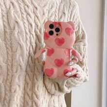 Funny Phone Pink 3d Heart Teddy Bear Designed Phone Compatible With Kawaii Waterproof Shockproof Anti-Fall Scratch Resistant - Hồng - Xem 11