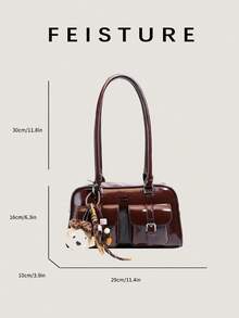 1个纯色PU多口袋保龄球包，女士单肩/腋下包，带吊坠，适合购物、约会、作为女士礼物，适合少女、大学生、初学者和白领，非常适合办公室、学校、工作、通勤等场合。 - 咖啡 - 查看 5