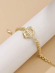 15 Zirconia Encrusted Heart Shaped Luxury Gold Bracelet, Unique Design, Fashionable Jewelry Accessory For Women, Suitable For Birthday, Anniversary, Daily Wear - Gold Tail Chain - View 4