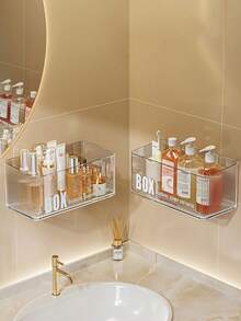 Wall-Mounted Bathroom Storage Organizer Box, Makeup Cosmetic Holder, Drill-Free, Transparent Organizer Rack - Multicolor - View 7