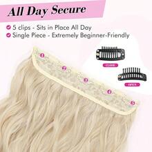 Blonde Hair Extensions, 20" Single Piece Clip In Hair Extensions Thick Long Beach Wavy Natural Soft Synthetic Hairpieces For Women, Cool Light Blonde,CoolLightBlonde-Wavy - 冷淺金色波浪捲髮 - 查看 4