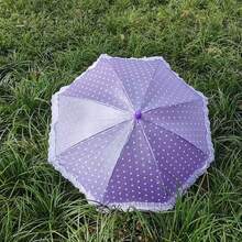 1pc 30cm Long Handle Polka Dot Edged Umbrella, Dance Prop Umbrella, Player Umbrella, Cute Lace Umbrella, Photography Prop, Popular Scenic Spot Item, Pearlescent Dot Mini Umbrella, Creative Waterproof Pearlescent Dot Umbrella