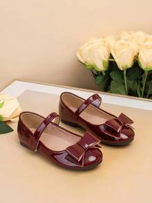 1 Pair Fashionable & Elegant Children's Flat Shoes, Versatile Ballet Flats For Girls, Suitable For Autumn/Winter Performances, With Bow Decor - Burgundy - View 3
