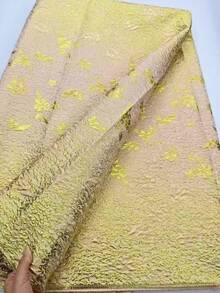 5 Yards/Pc African Jacquard Fabric, Floral Pattern Gold-Plated Lace Fabric, High-Quality Nigerian Sewing Lace Fabric, Fashion Handicraft Material, Suitable For Party Dress, Wedding Gown Sewing, Shiny Fabric, French Red & Blue - Nhiều màu - Xem 7