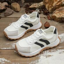 女士舒适系带运动鞋 - 轻便多功能休闲鞋，防滑橡胶鞋底，适合所有季节 - 白色 - 查看 2