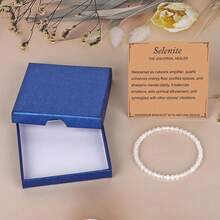 LPBeads Handmade Natural Gemstone Stretch Elastic Bracelet Healing Crystal Round Stone Beads Jewelry Gifts For Women Men,4mm,WhiteSelenite - 白硒酸鹽 - 查看 3