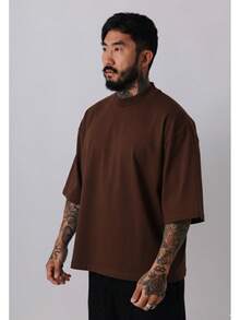 Premium High Neck Over Boxy T-Shirt - 鏽棕色 - 查看 2