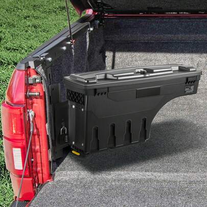 Truck Bed Storage Box, Lockable Swing Case With Password Padlock, 6.6 Gal/25 L ABS Wheel Well Tool Box, Waterproof And Durable, Compatible With For D F-150 2015-2021, Drivers Side (Left)