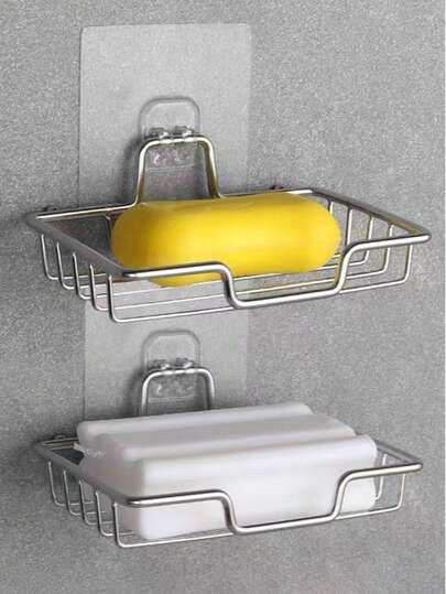 1pc Stainless Steel Soap Dish, Soap Holder, Wall Mounted Multifunctional Storage Rack, Soap Box, No Drilling Or Adhesive Required, Suitable For Kitchen Sink, Bathroom Shower, Drainable And Rust-Proof