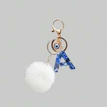 Deep Sea Blue Devil's Eye English Letter Pendant Velvet Ball Keychain, Cute Amulet Bag Charm, With Letter Pendant, Soft Velvet Ball Pom Pom Keychain Accessory, Suitable For Women And Girls, Cute Lucky Eye Ornament, Can Be Hung On Wallet, Backpack, Daily Handbag Decoration, Birthday Gift Idea, Bridesmaid Gift, Christmas Gift Recommendation, Thanksgiving Gift, School Locker Decor, Travel Luggage Identifier, Fashionable And Cute Aesthetic Accessory - Multicolor - View 13
