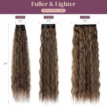 Clip In Hair Extensions, 6PCS Curly 24inch Long Synthetic Clip On Hairpiece For Women,DeepBrownwithDirtyBlonde - DeepBrown 和 DirtyBlonde - 查看 3