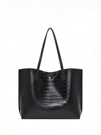 New Fashion Women's Tote Bag, Vintage Large Capacity Solid Color Stone Texture Casual Versatile Shopping Bag, High-Quality Ladies Handbag