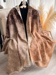 1 pieza Elegante bufanda de punto jacquard con patrón de trébol de color degradado, cálida y de moda para mujeres, adecuada para otoño/invierno - Multicolor - Ver 11