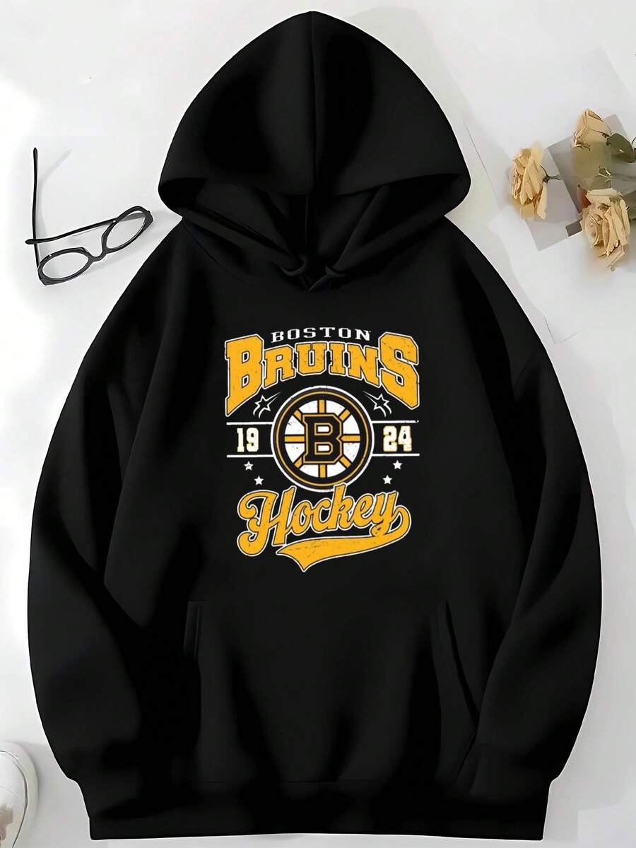 Boston Bruins Hockey Sweatshirt, Vintage Style Boston Hockey Crewneck, Retro Boston Hockey Sweatshirt, Boston Bruins Sweater , Hockey Fan_31 - 黑色 - 查看 1