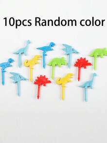10pcs/20pcs/30pcs/40pcs/50pcs Jurassic Fruit Forks, Random Colors Bento Dessert Forks, Made Of ABS Material, Suitable For Lunch Box, Bento Box, Party Snacks - Multicolor - View 10