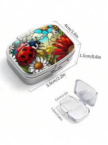 Caja redonda de píldoras con diseño vintage de árbol, floral, gato y colibrí - Organizador de píldoras de metal con 3 compartimentos y diseño de nota musical, conveniente para viajes, oficina o regalo, adecuado para bolso - Multicolor - Ver 7