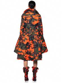 Magic Mia Women's Orange Camo Puffer Coat - High Collar With Cinched Waist & Asymmetric Hem | Statement Fit For Street Fashion, Party Events & Edgy Styling (Cotton-Blend Warm & Unique Design) For Bold Outfits - 迷彩 - 查看 4