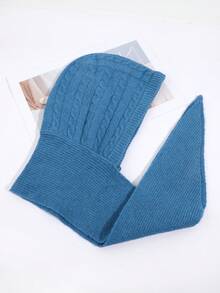 1pc Women Casual Solid Color Cable Knit Textured Warm Windproof Thermal Lined Cute Knitted Hooded Scarf Neck Warmer, Suitable For Dates, Daily Wear, Shopping, Traveling, Matching For Dress