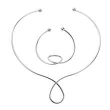 Women's Kit With Choker And Bracelet, Adjustable Asymmetrical Drop Design - Bạc - Xem 4