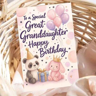 1 Peça Cartão de Aniversário Feliz com Envelope, Design Fofo de Panda e Coelho Rosa com Balões, Decoração Animal Adorável para Ocasiões Especiais de Celebração, Perfeito para Amigos, Familiares, Colegas, Compartilhando Desejos Calorosos e Alegria