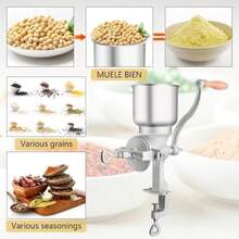 Molino de Maiz, Molinillo de Maíz con Tolva Baja, Molinillo de Maíz de Hierro Fundido, Molino Portátil para Maíz, Frijoles de Café, Trigo, Nueces, Hierbas, Ajustable para Uso Doméstico en la Cocina(default) - Multicolor - Ver 6