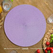 FunWheat Round Braided Placemats Set Of 8 Table Mats For Dining Tables Woven Washable Non-Slip Place Mats 15 Inch(Lavender Purple,8pcs),LilacPurple15inchessetof8 - Ungu Lilac15 inci set isi 8 - View 3